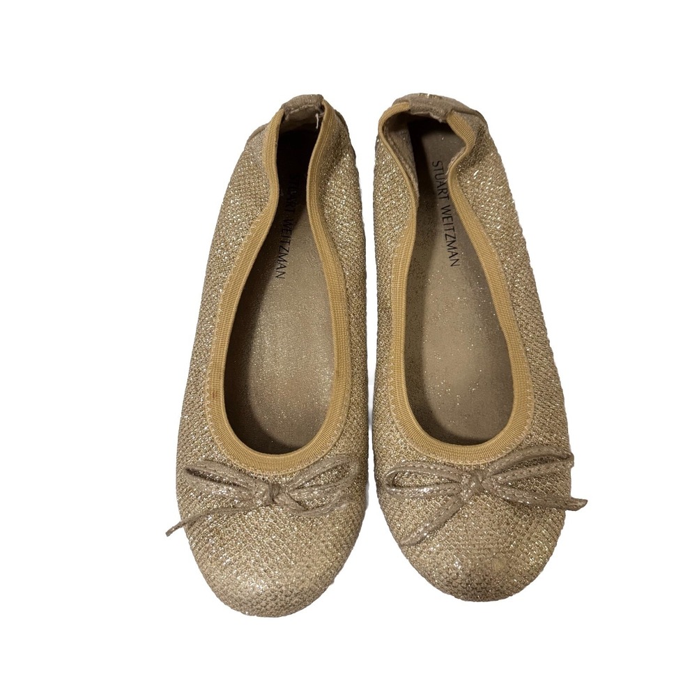 STUART WEITZMAN Goldβ Metallic Ballet Flat Shoes, Size: 1 Girls